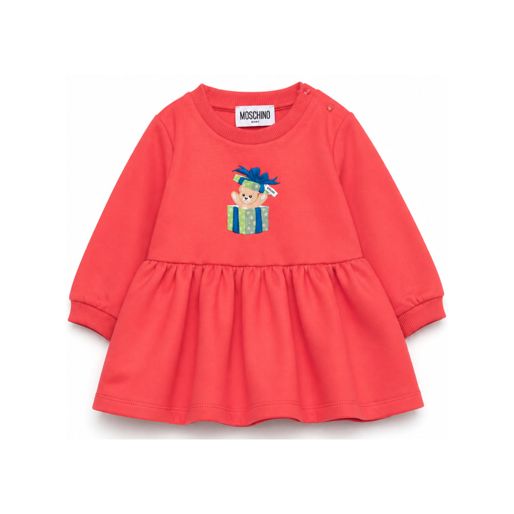Abito per neonata Moschino Kids rosso con stampa Teddy e Pacco regalo MDV0DOLCA61 50109 MOSCHINO KIDS