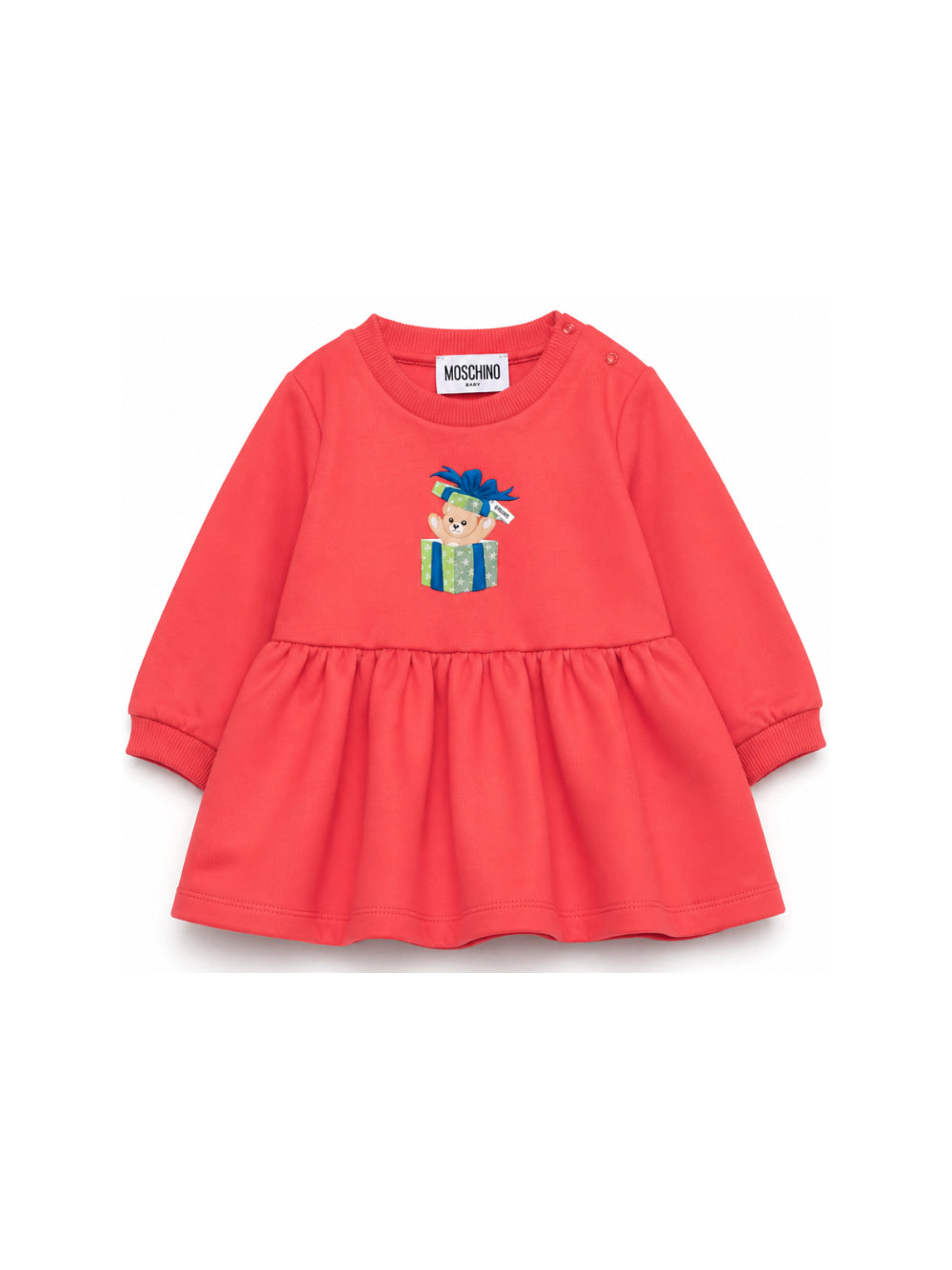 Abito per neonata Moschino Kids rosso con stampa Teddy e Pacco regalo MDV0DOLCA61 50109 MOSCHINO KIDS