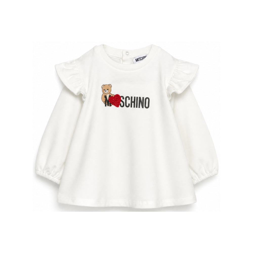 Abito per neonata Moschino Kids bianco con ruches MDV0DPLDA18 10063 MOSCHINO KIDS