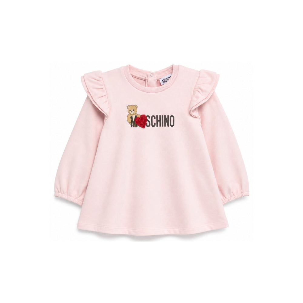 Abito per neonata Moschino Kids rosa con ruches MDV0DPLDA18 50209 MOSCHINO KIDS