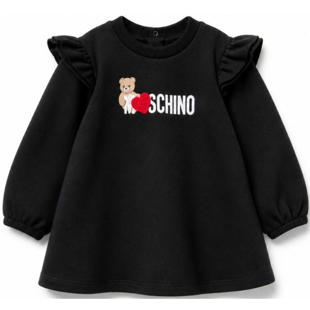 Abito per neonata Moschino Kids nero con stampa logo sul davanti MDV0DPLDA18 60100 MOSCHINO KIDS