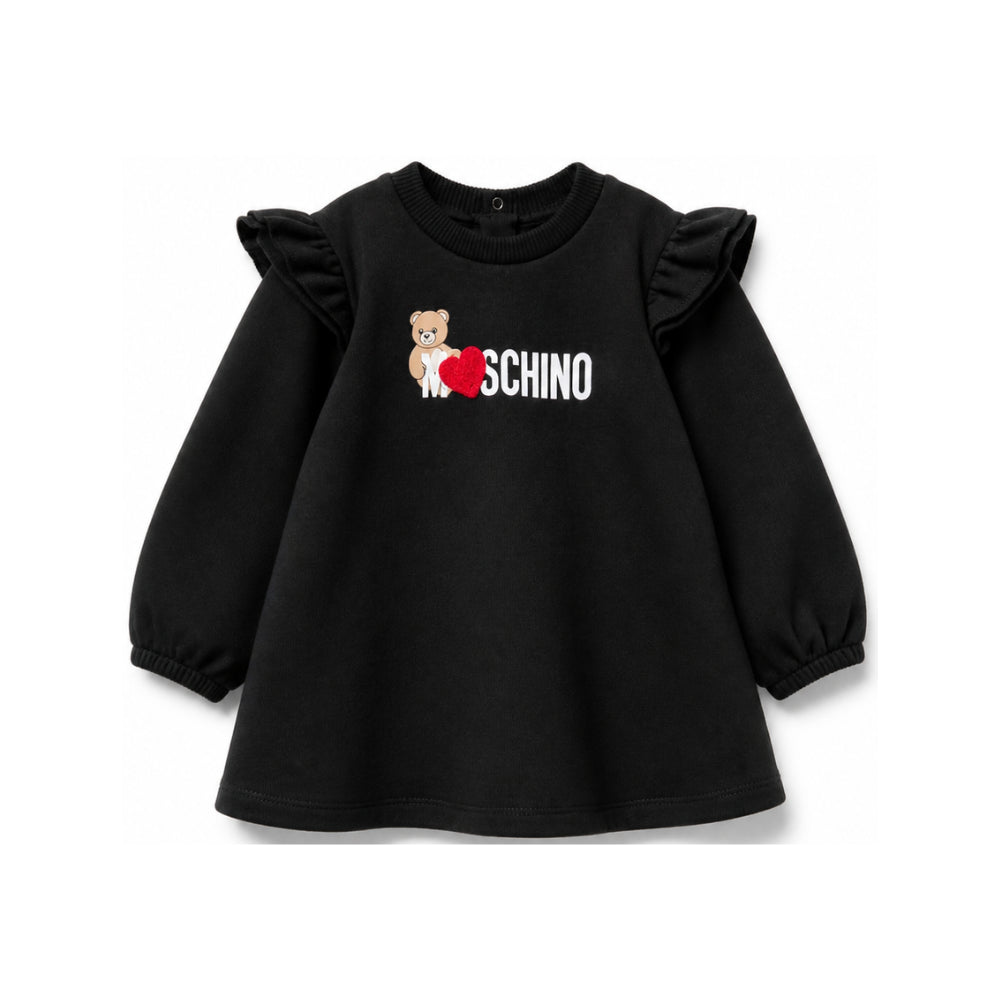 Abito per neonata Moschino Kids nero con stampa logo sul davanti MDV0DPLDA18 60100 MOSCHINO KIDS