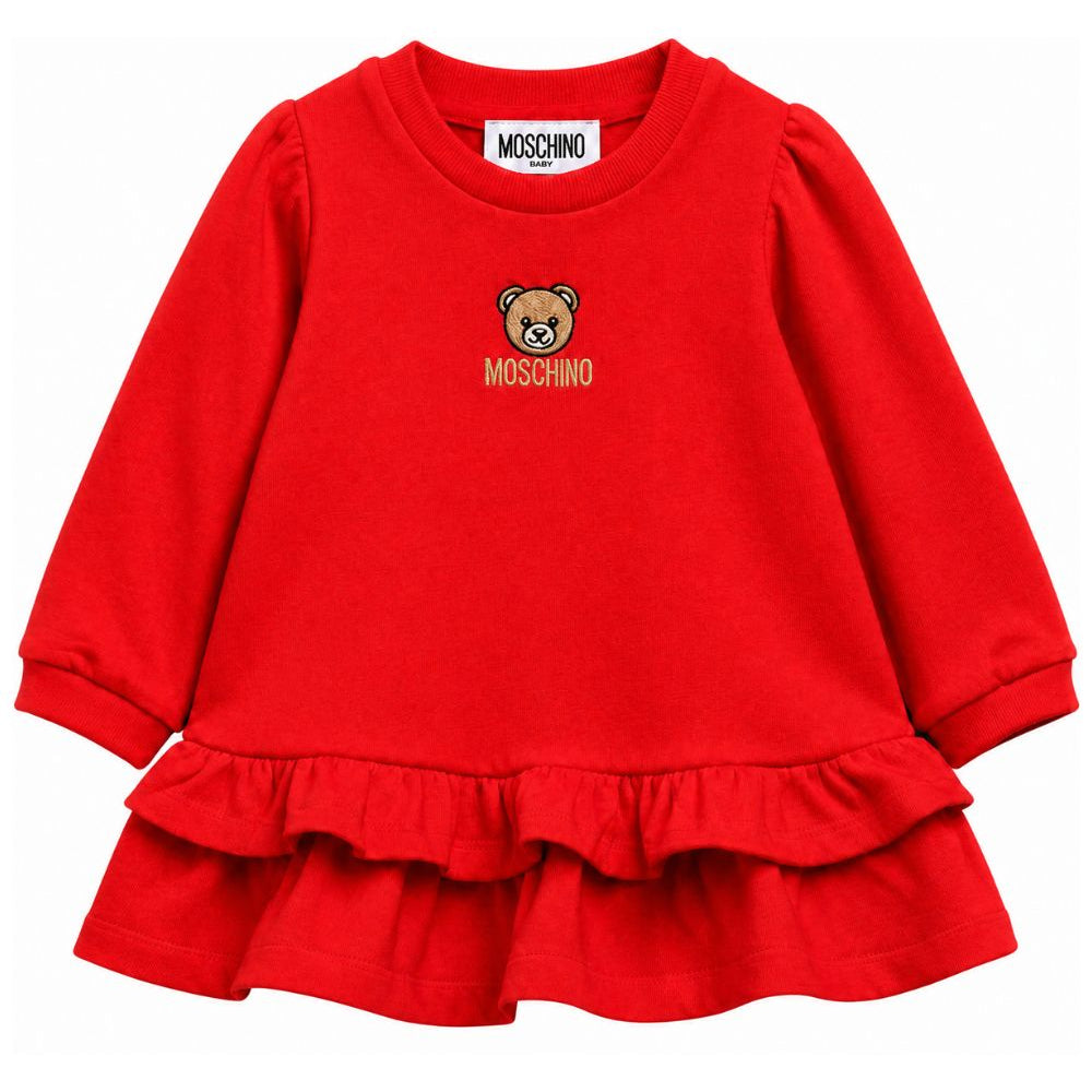 Abito per neonata Moschino Kids rosso con patch orsetto MDV0DQLCA40 50109 MOSCHINO KIDS