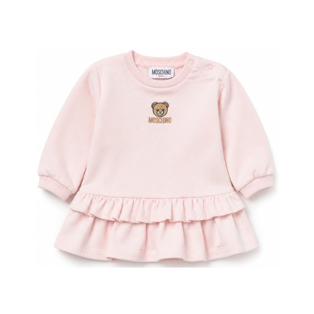 Abito per neonata Moschino Kids rosa con patch orsetto MDV0DQLCA40 50209 MOSCHINO KIDS