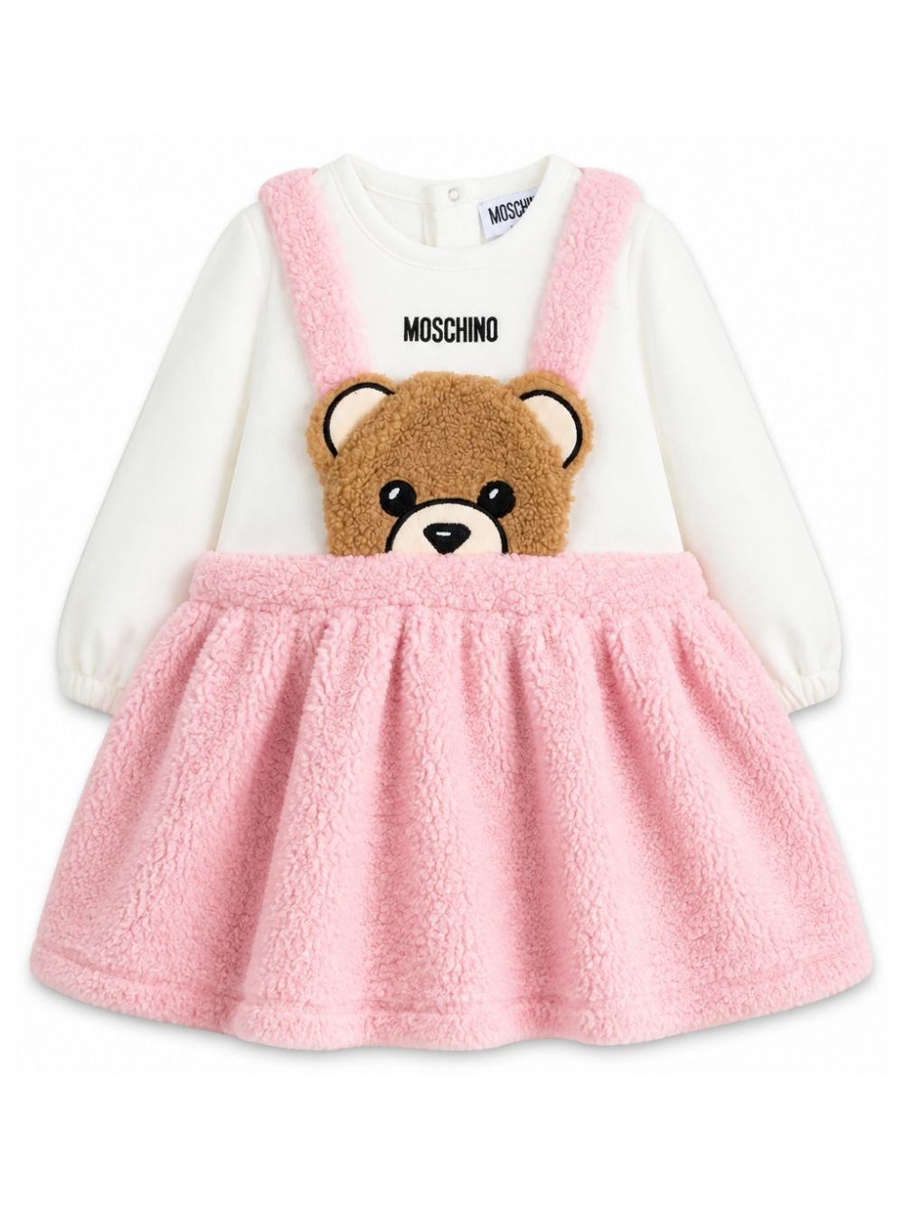 Abito per neonata Moschino Kids rosa con cucitura teddy MDV0DXLIA00 84324 MOSCHINO KIDS