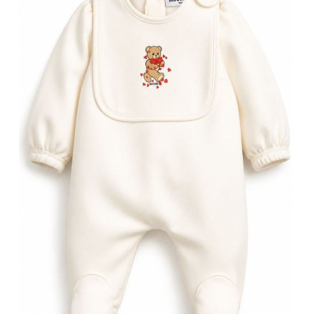 Tutina e bavaglino per neonati Moschino Kids bianchi con motivo Teddy Bear MDY01CLDA63 10063 MOSCHINO KIDS