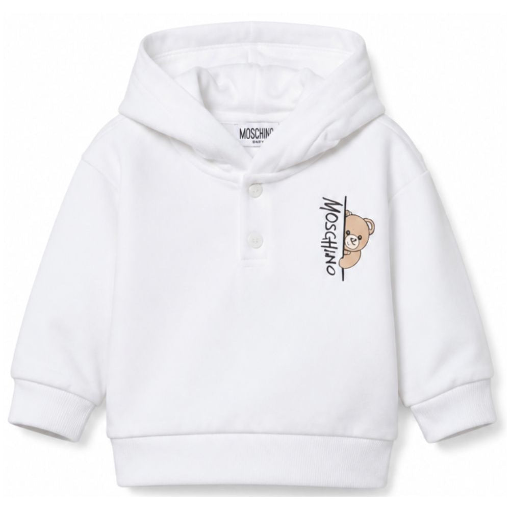 Felpa per neonati Moschino Kids bianca con stampa grafica MMF05ZLCA92 10101 MOSCHINO KIDS