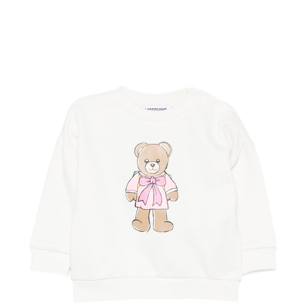 Felpa per neonata Moschino Kids bianca con stampa grafica MMF06HLCA40 10063 MOSCHINO KIDS