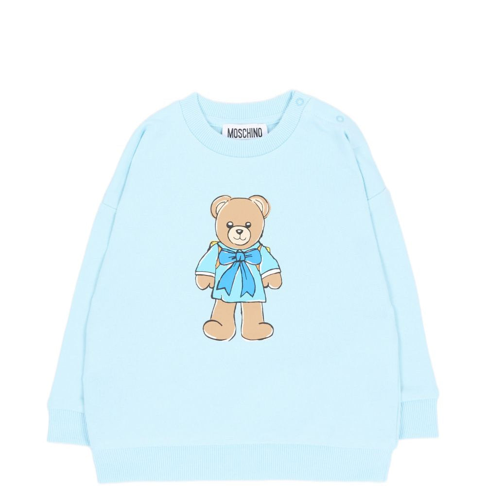 Felpa per neonato Moschino Kids azzurra con stampa grafica MMF06HLCA40 40304 MOSCHINO KIDS