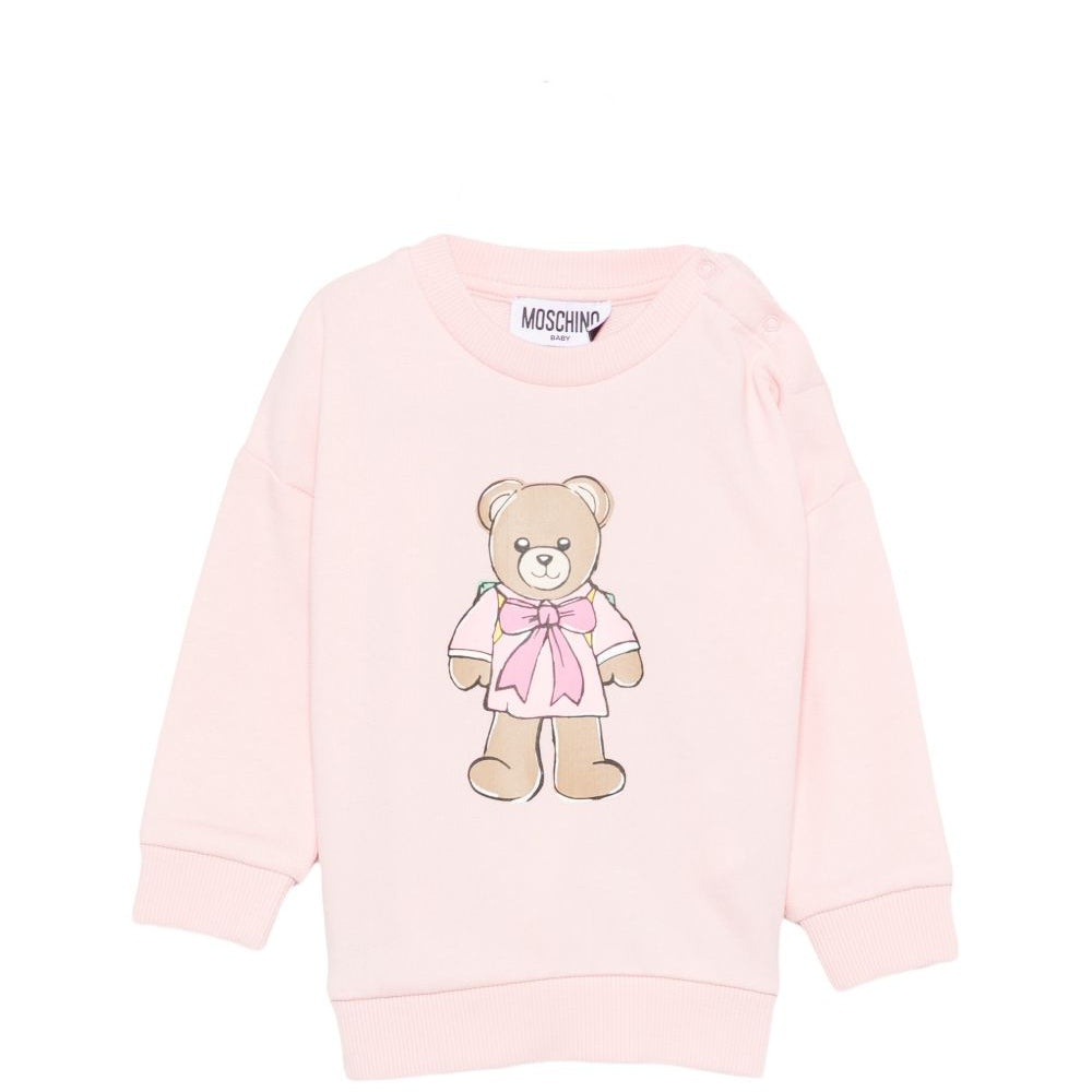 Felpa per neonata Moschino kids rosa con stampa orsetto sul davanti MMF06HLCA40 50209 MOSCHINO KIDS