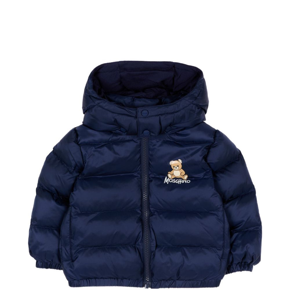 Giubbino per neonato Moschino Kids blu navy con stampa orsetto sul davanti MMS02FL3AC3 40016 MOSCHINO KIDS