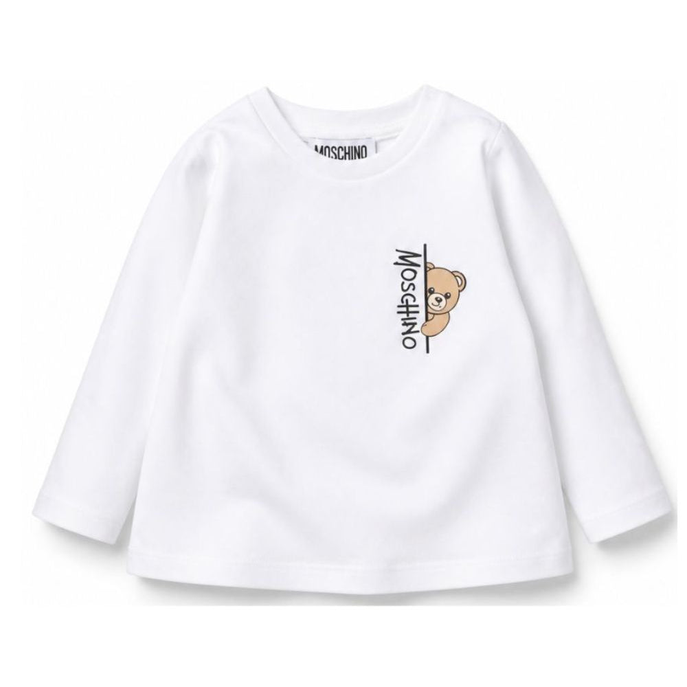 T-shirt per neonati Moschino Kids bianca con dettaglio Teddy Bear MNO014LAA58 10101 MOSCHINO KIDS