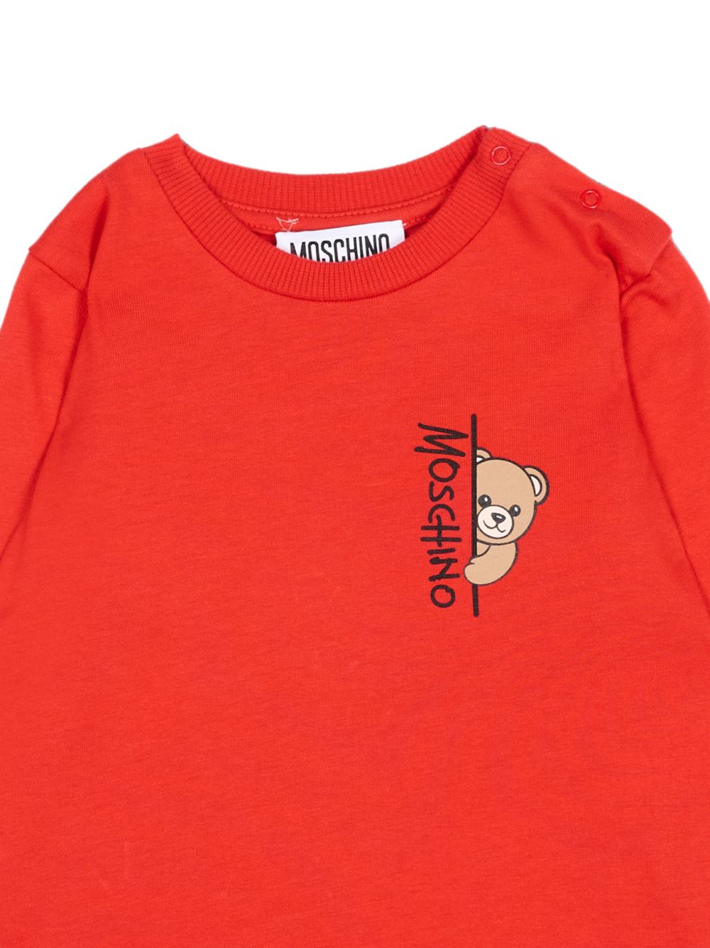 T-shirt per neonati Moschino Kids rossa con dettaglio Teddy Bear MNO014LAA58 50109 MOSCHINO KIDS