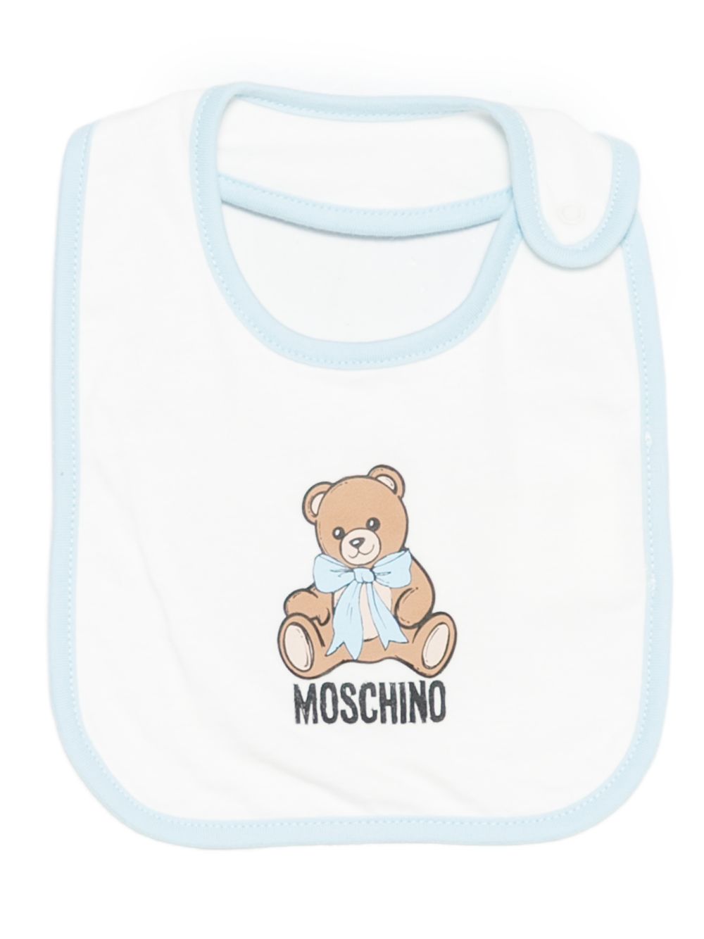 Set tutina cappellino e bavetta per neonato Moschino Kids azzurro con stampa Teddy Bear MNY08BLCA40 40304 MOSCHINO KIDS