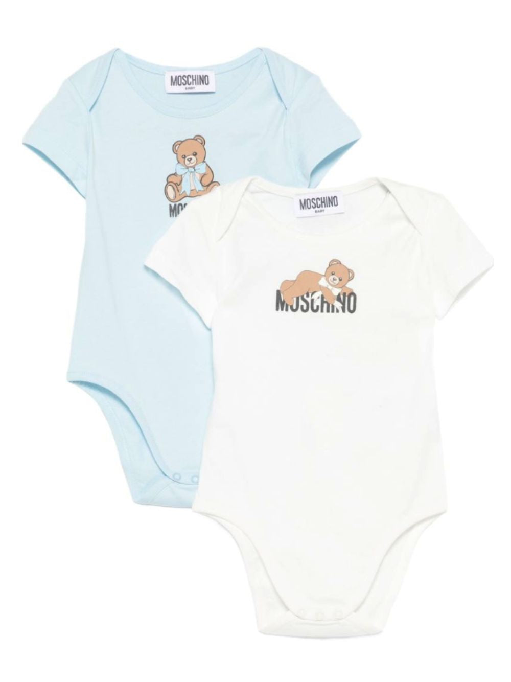 Set di due tutine per neonato Moschino Kids multicolore con logo sul davanti MNY08DLAA10 83694 MOSCHINO KIDS