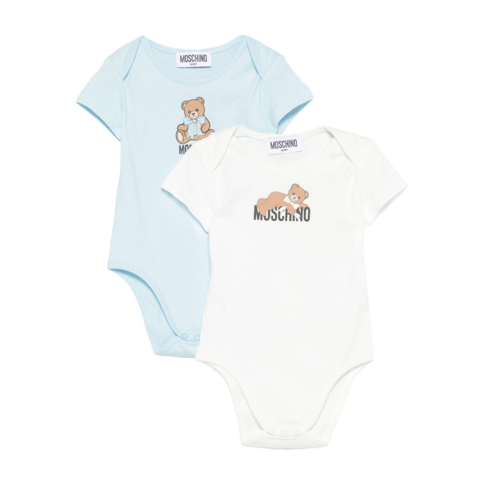 Set di due tutine per neonato Moschino Kids multicolore con logo sul davanti MNY08DLAA10 83694 MOSCHINO KIDS