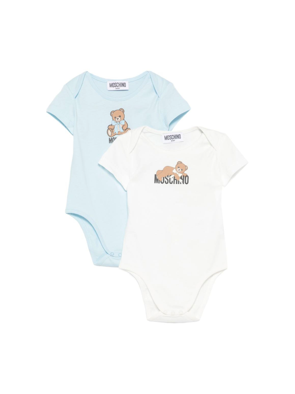Set di due tutine per neonato Moschino Kids multicolore con logo sul davanti MNY08DLAA10 83694 MOSCHINO KIDS
