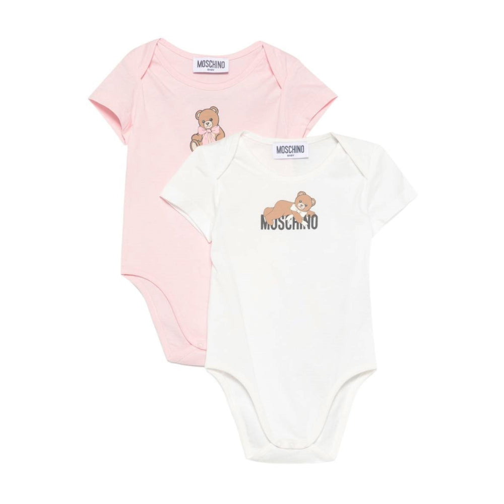 Set di due tutine per neonata Moschino Kids multicolore con logo sul davanti MNY08DLAA10 84241 MOSCHINO KIDS