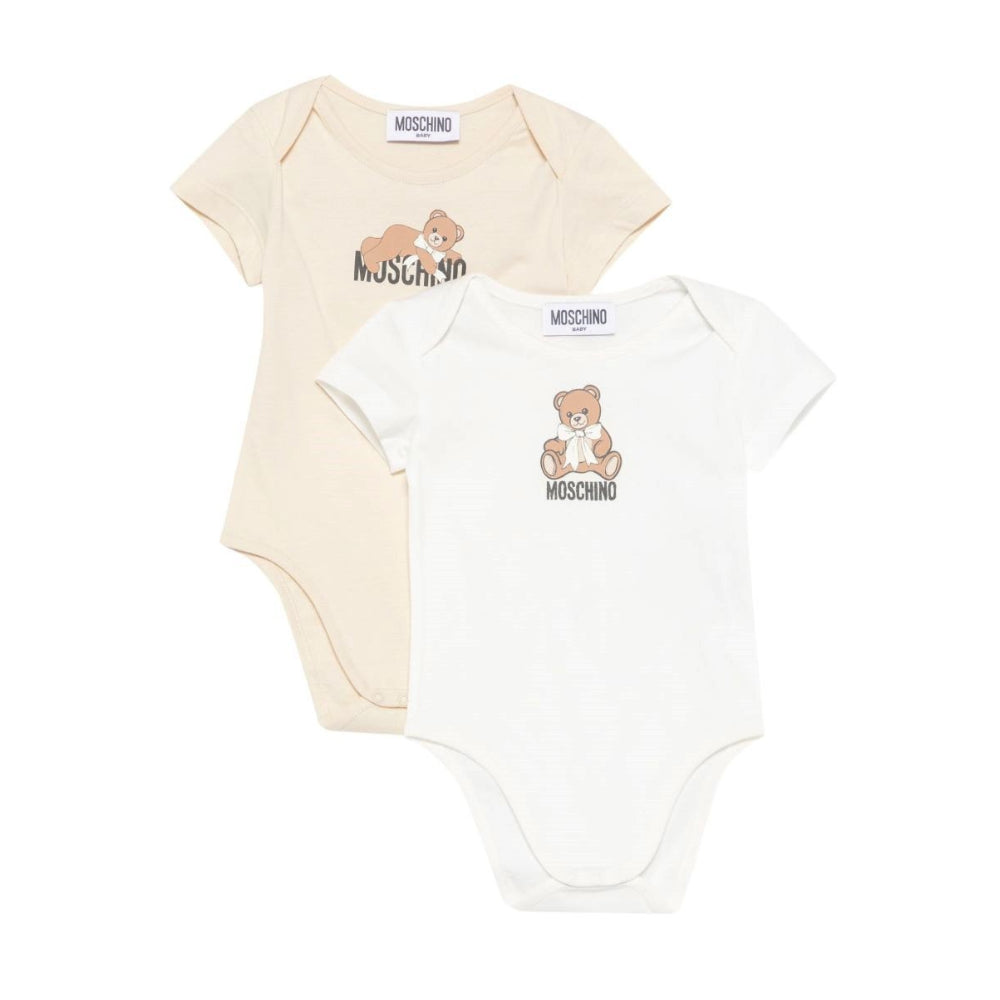 Set di due tutine per neonati Moschino Kids multicolore con stampa Teddy Bear sul davanti MNY08DLAA10 84313 MOSCHINO KIDS