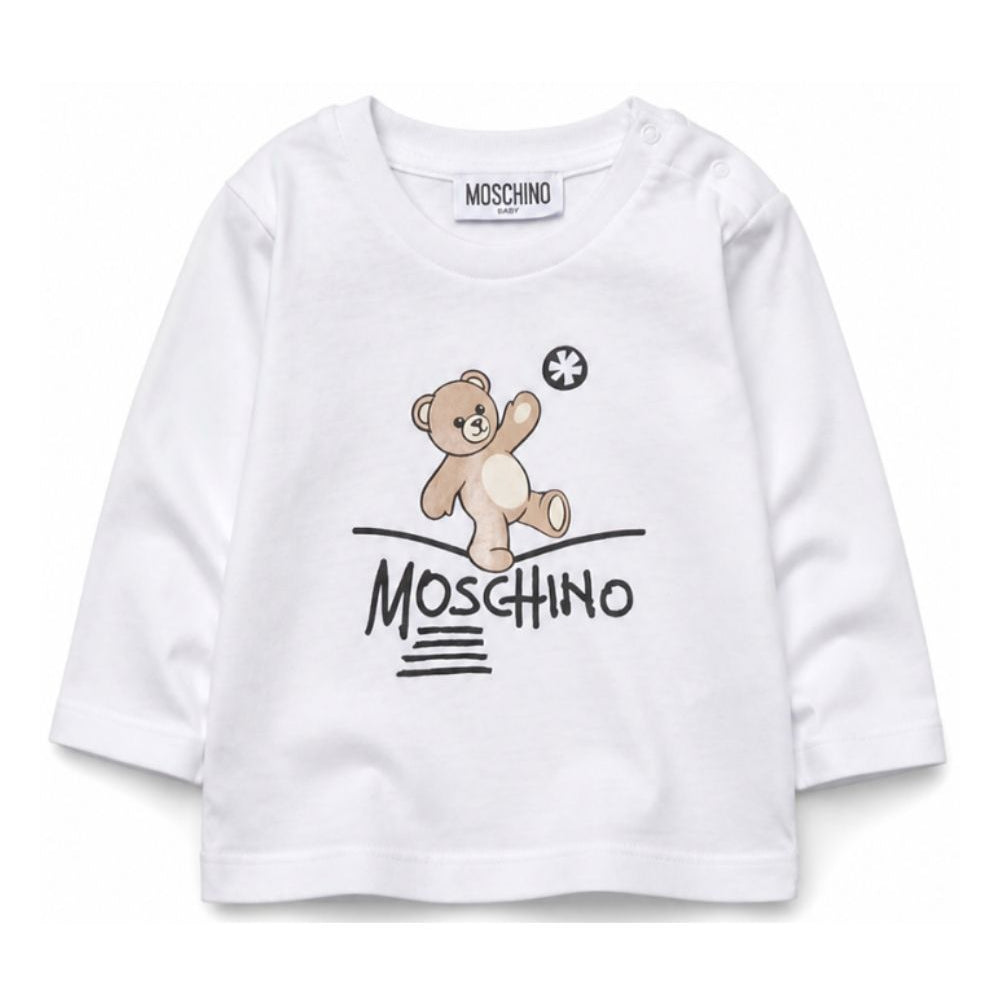 T-shirt per neonati Moschino Kids bianca con motivo Teddy Bear MOO014LAA20 10101 MOSCHINO KIDS
