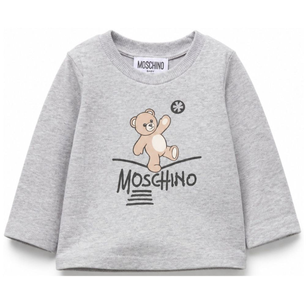 T-shirt per neonati Moschino Kids grigia con motivo Teddy Bear MOO014LAA20 60901 MOSCHINO KIDS