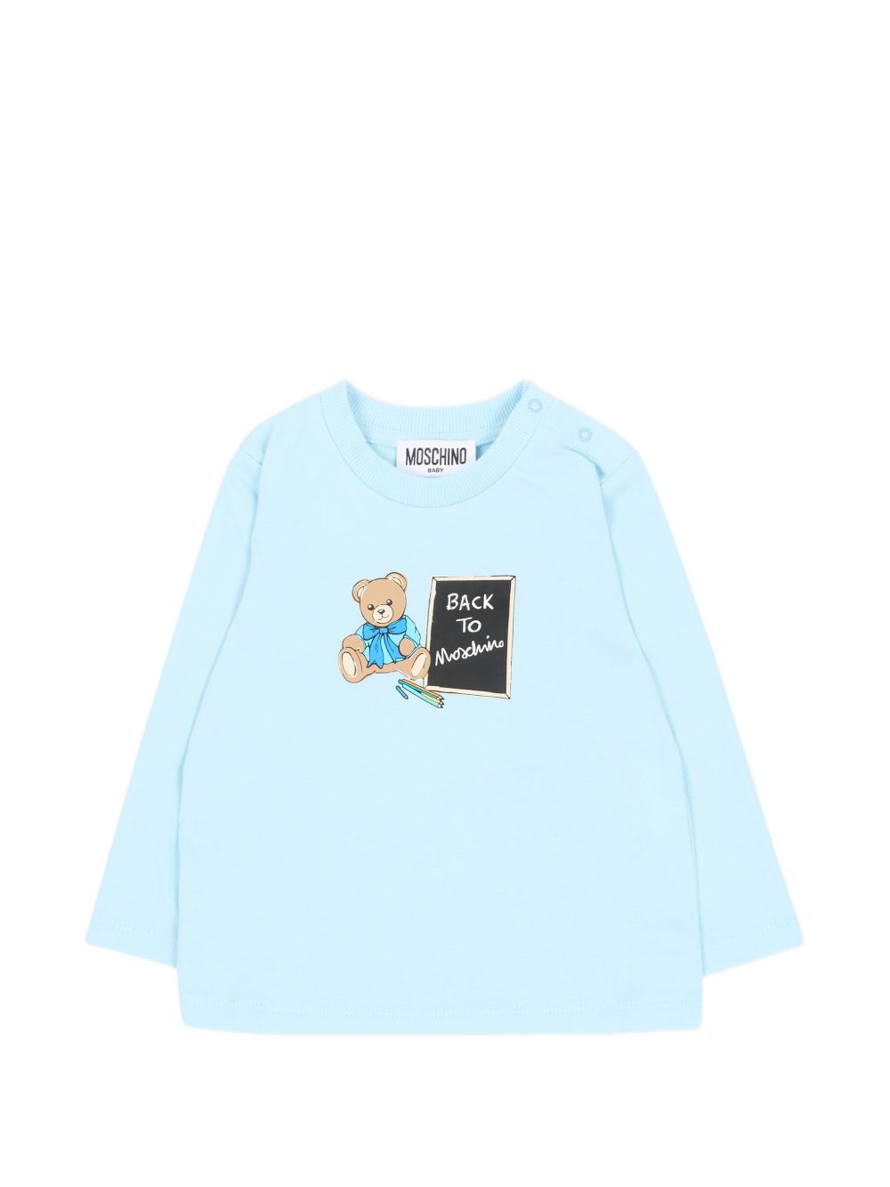 T-shirt neonato Moschino Kids azzurra a maniche lunghe MQO014LAA10 40304 MOSCHINO KIDS