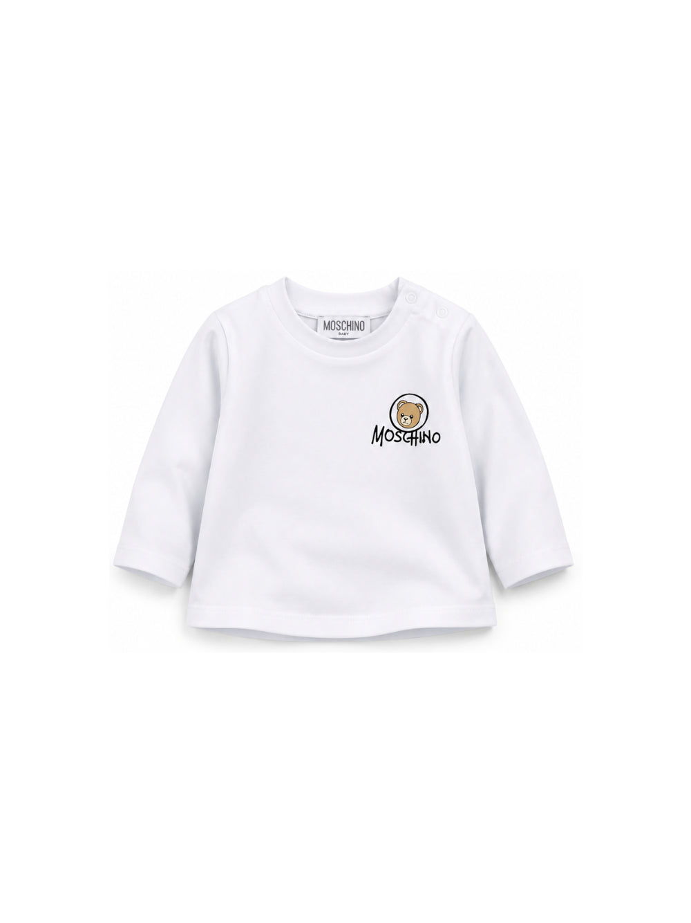 T-shirt per neonati Moschino Kids bianca con stampa Teddy sul davanti MRO014LAA34 10101 MOSCHINO KIDS