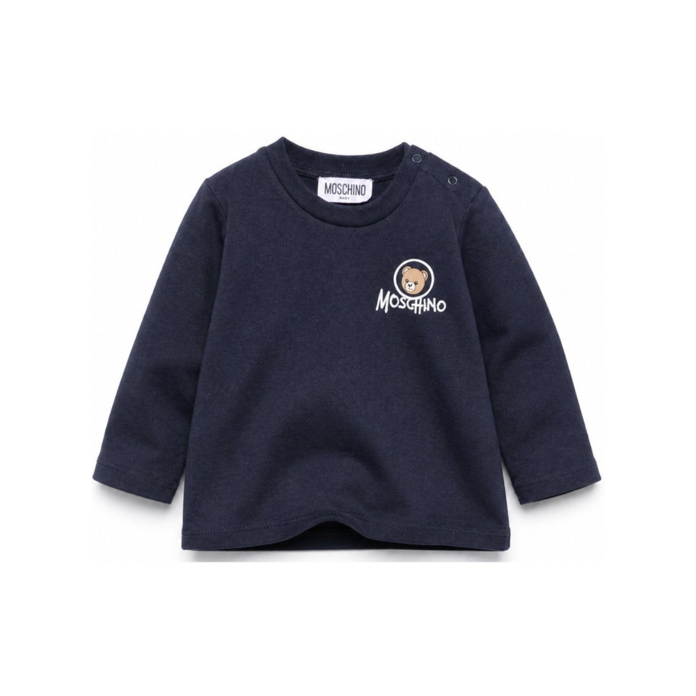 T-shirt per neonato Moschino Kids blu con stampa Teddy sul davanti MRO014LAA34 40016 MOSCHINO KIDS