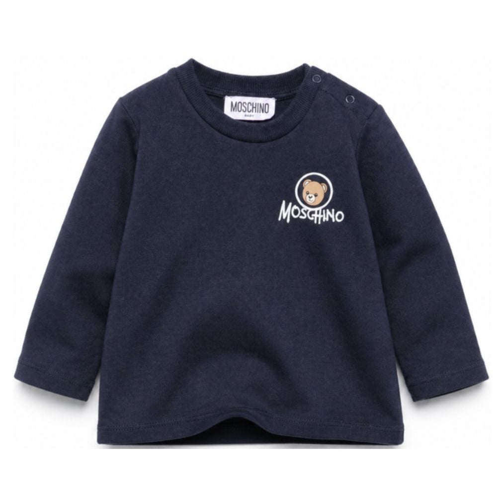 T-shirt per neonato Moschino Kids blu con stampa Teddy sul davanti MRO014LAA34 40016 MOSCHINO KIDS