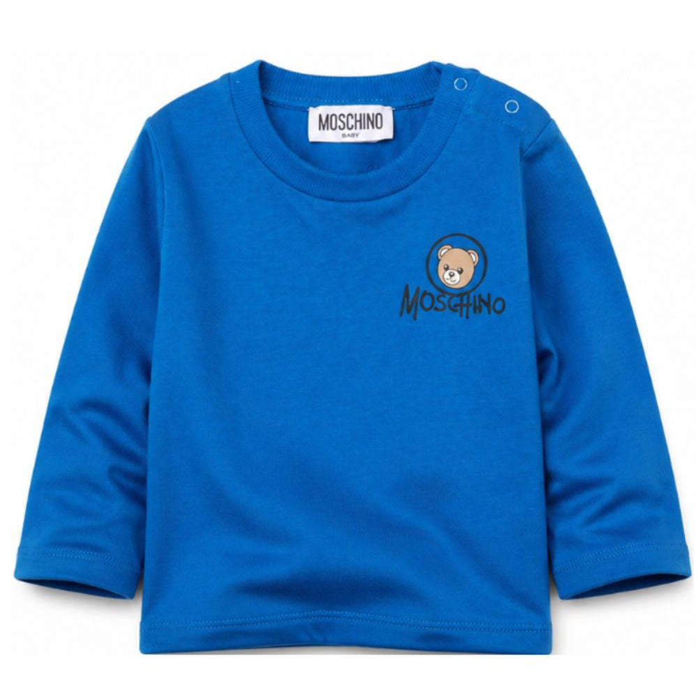 T-shirt per neonato Moschino Kids azzurra con stampa Teddy sul davanti MRO014LAA34 40157 MOSCHINO KIDS