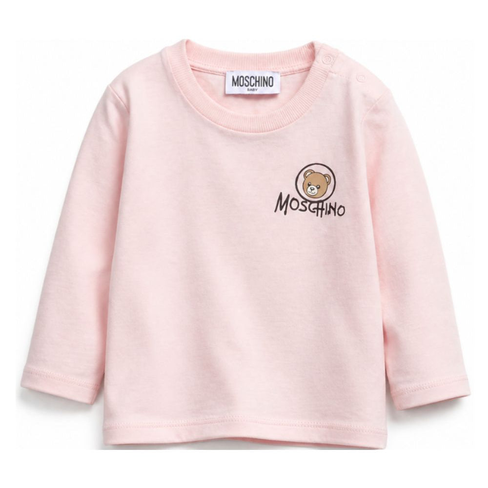 T-shirt per neonata Moschino Kids rosa con stampa Teddy sul davanti MRO014LAA34 50209 MOSCHINO KIDS
