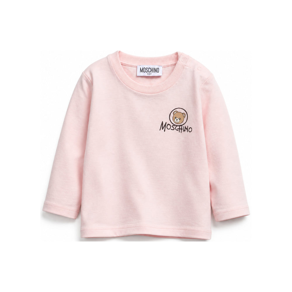 T-shirt per neonata Moschino Kids rosa con stampa Teddy sul davanti MRO014LAA34 50209 MOSCHINO KIDS