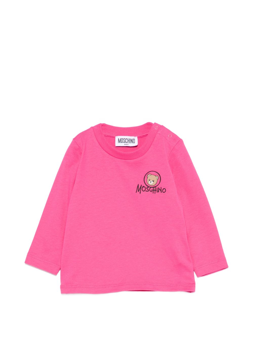 T-shirt per neonata Moschino Kids fucsia con stampa Teddy sul davanti MRO014LAA34 51450 MOSCHINO KIDS