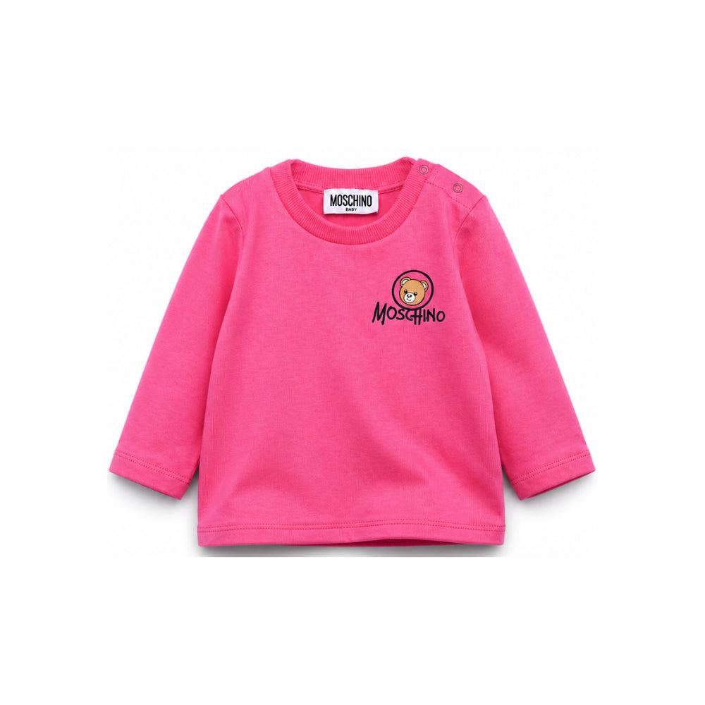 T-shirt per neonata Moschino Kids fucsia con stampa Teddy sul davanti MRO014LAA34 51450 MOSCHINO KIDS