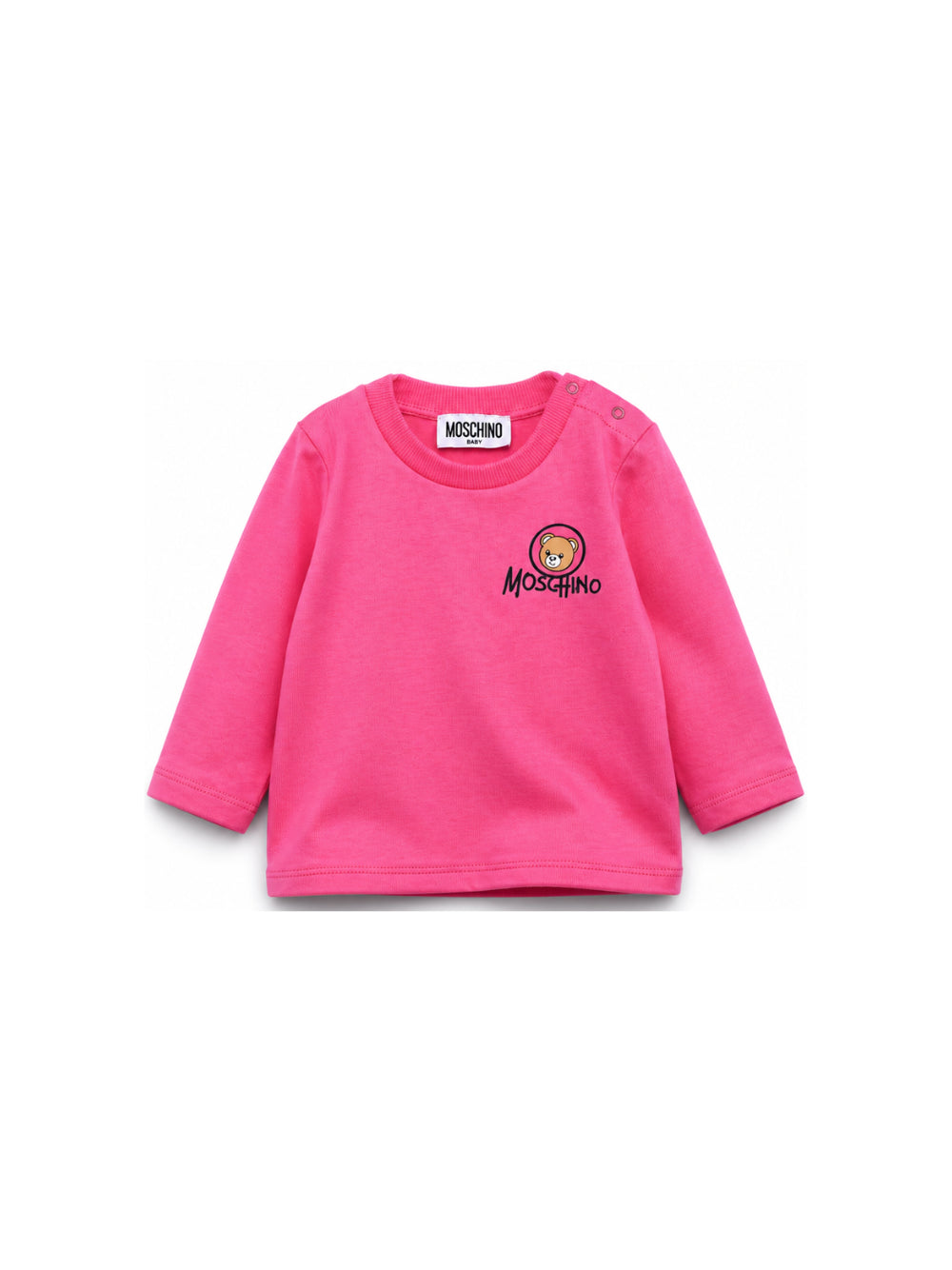 T-shirt per neonata Moschino Kids fucsia con stampa Teddy sul davanti MRO014LAA34 51450 MOSCHINO KIDS