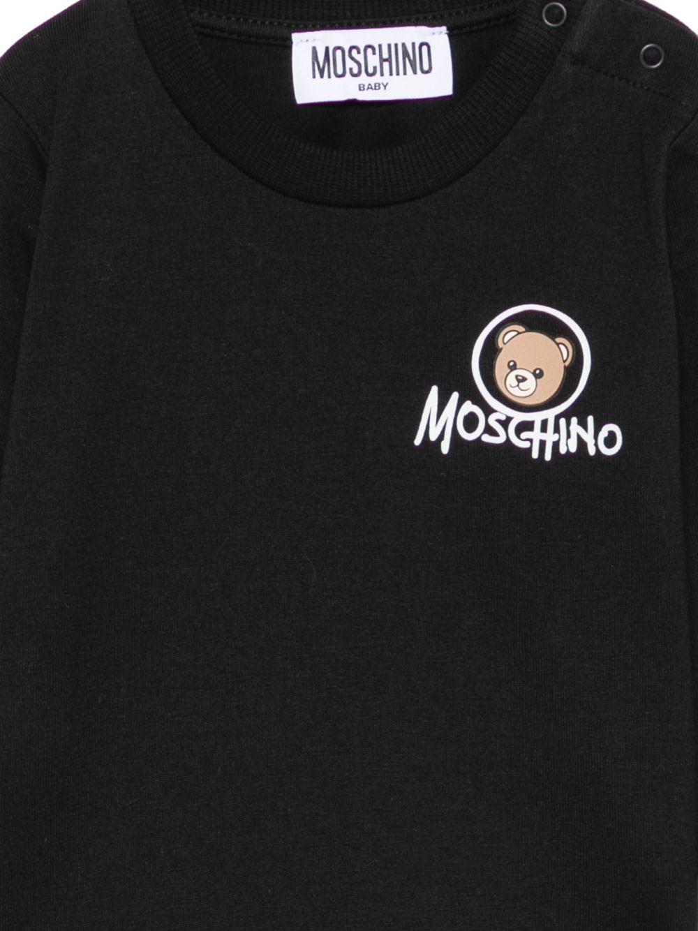 T-shirt per neonata Moschino Kids nera con stampa Teddy sul davanti MRO014LAA34 60100 MOSCHINO KIDS