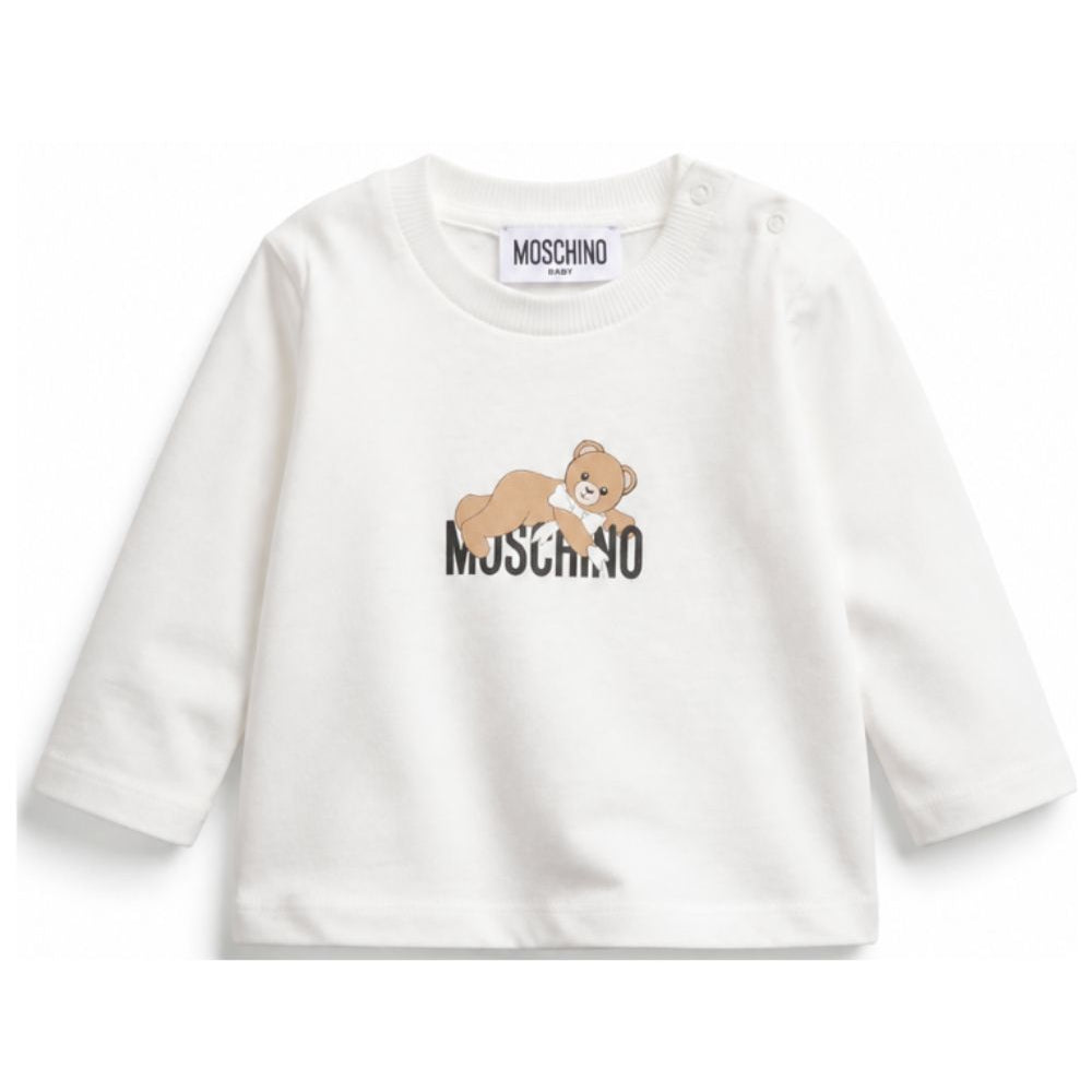 T-shirt per neonati Moschino Kids bianca con stampa Teddy sul davanti MSO014LAA10 10063 MOSCHINO KIDS