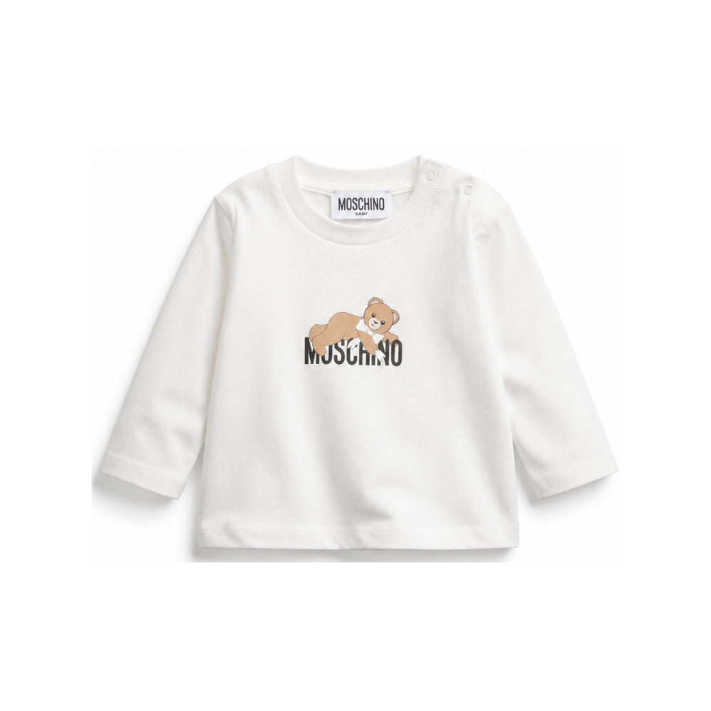 T-shirt per neonati Moschino Kids bianca con stampa Teddy sul davanti MSO014LAA10 10063 MOSCHINO KIDS