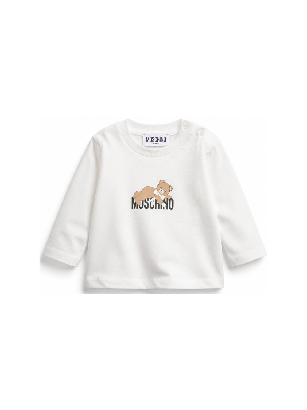 T-shirt per neonati Moschino Kids bianca con stampa Teddy sul davanti MSO014LAA10 10063 MOSCHINO KIDS