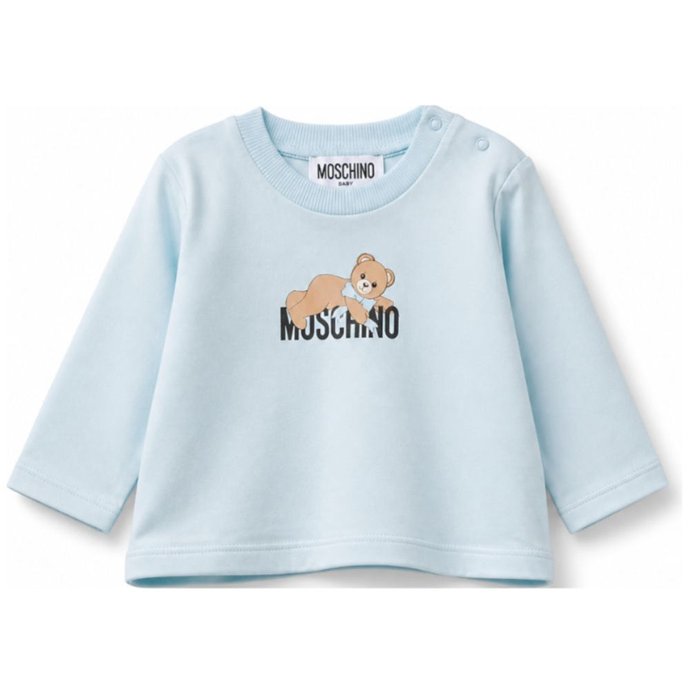 T-shirt per neonato Moschino Kids azzurra con stampa Teddy sul davanti MSO014LAA10 40304 MOSCHINO KIDS
