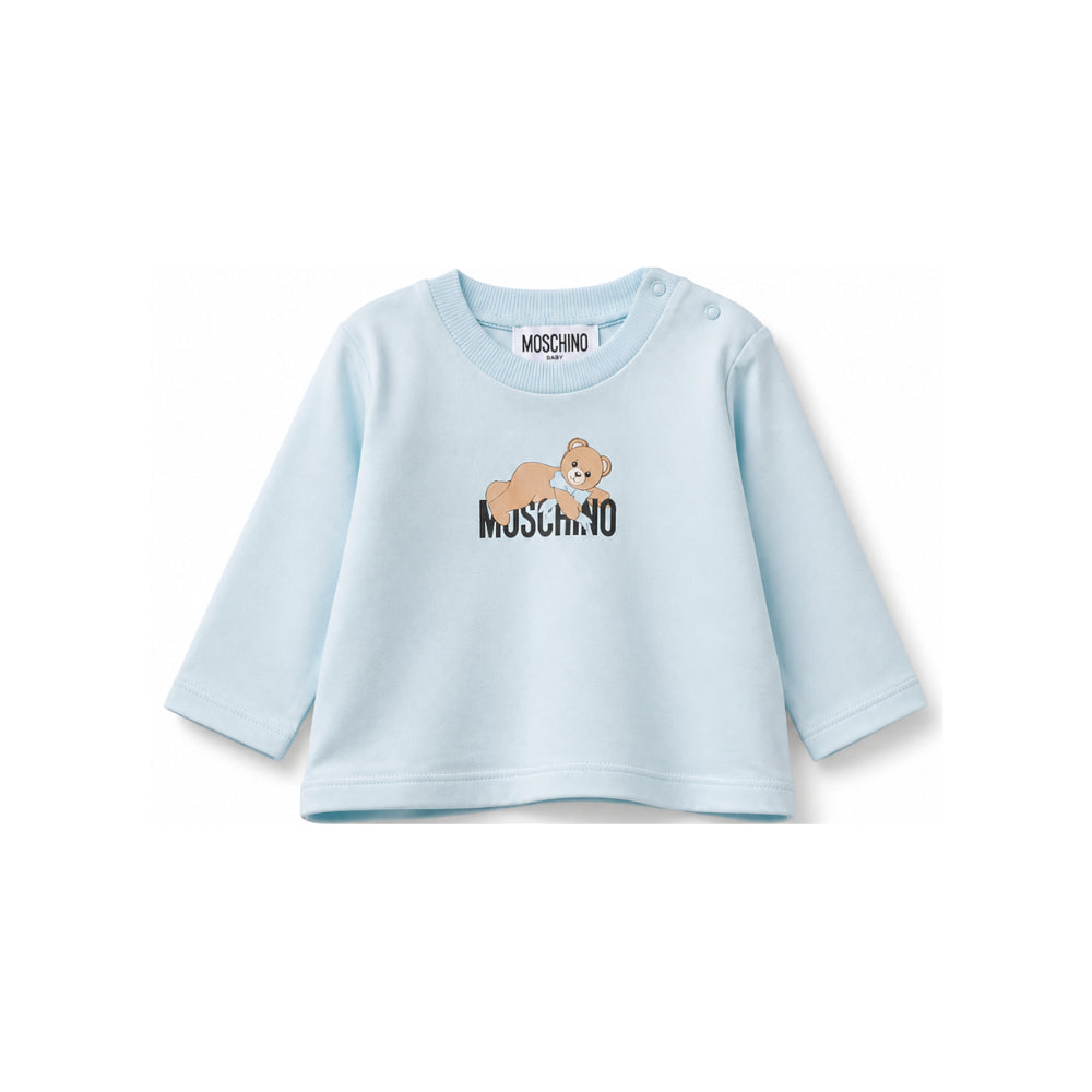 T-shirt per neonato Moschino Kids azzurra con stampa Teddy sul davanti MSO014LAA10 40304 MOSCHINO KIDS