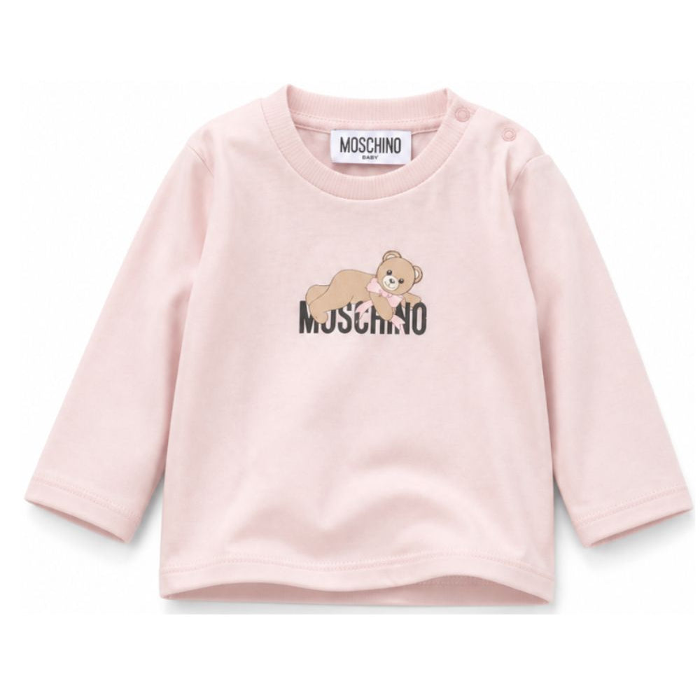 T-shirt per neonata Moschino Kids rosa con stampa Teddy sul davanti MSO014LAA10 50209 MOSCHINO KIDS