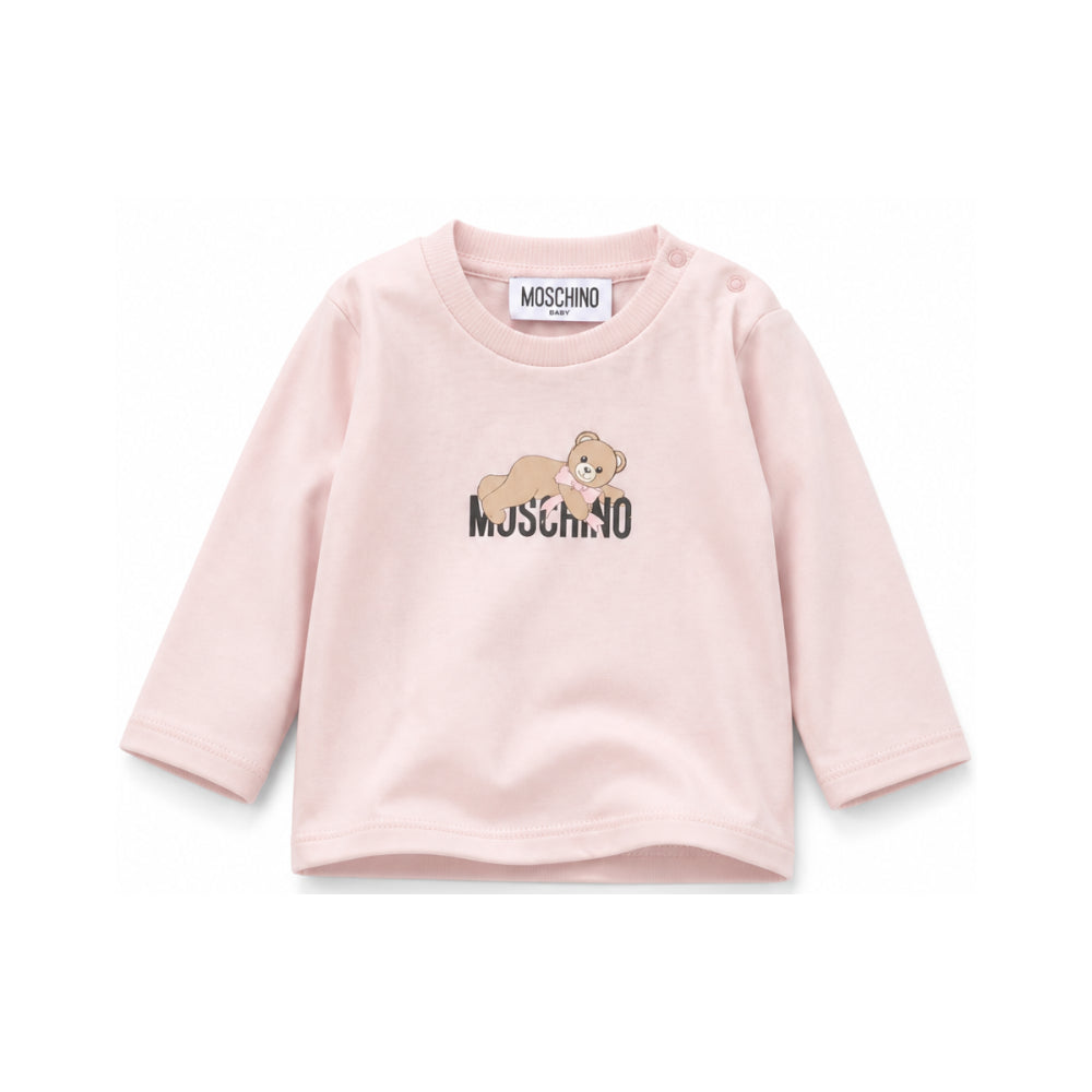 T-shirt per neonata Moschino Kids rosa con stampa Teddy sul davanti MSO014LAA10 50209 MOSCHINO KIDS