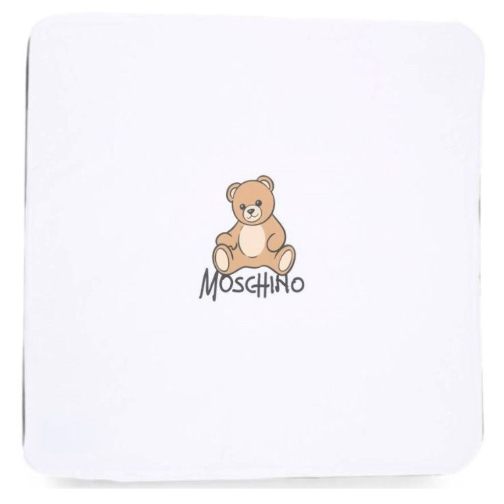 Coperta per neonati Moschino Kids bianca con dettaglio Teddy Bear MTB00FLCA40 10101 MOSCHINO KIDS