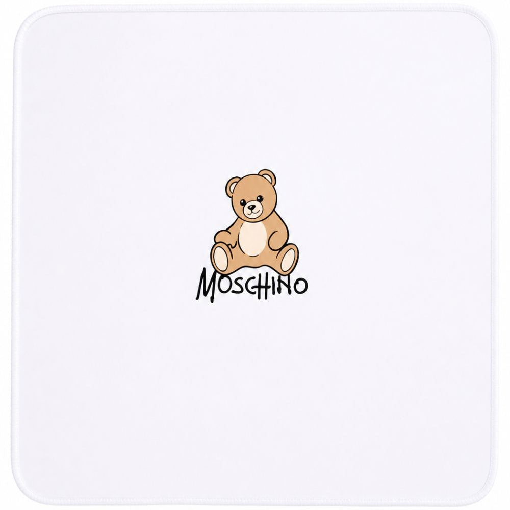 Coperta per neonati Moschino Kids bianca con dettaglio Teddy Bear MTB00FLCA40 10101 MOSCHINO KIDS