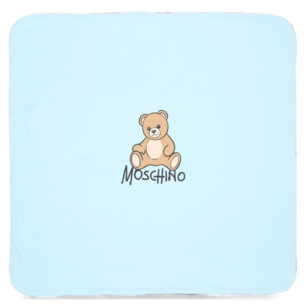Coperta per neonato Moschino Kids azzurro con dettaglio Teddy Bear MTB00FLCA40 40304 MOSCHINO KIDS
