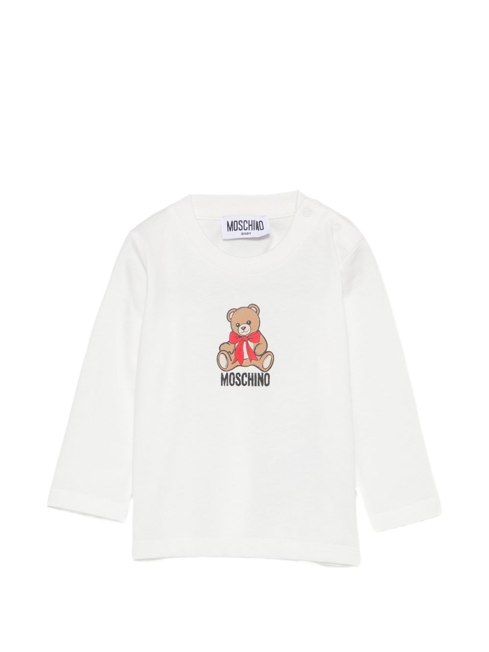 T-shirt per neonati Moschino Kids bianca con stampa Teddy con dettaglio fiocco MTO014LAA10 10063 MOSCHINO KIDS