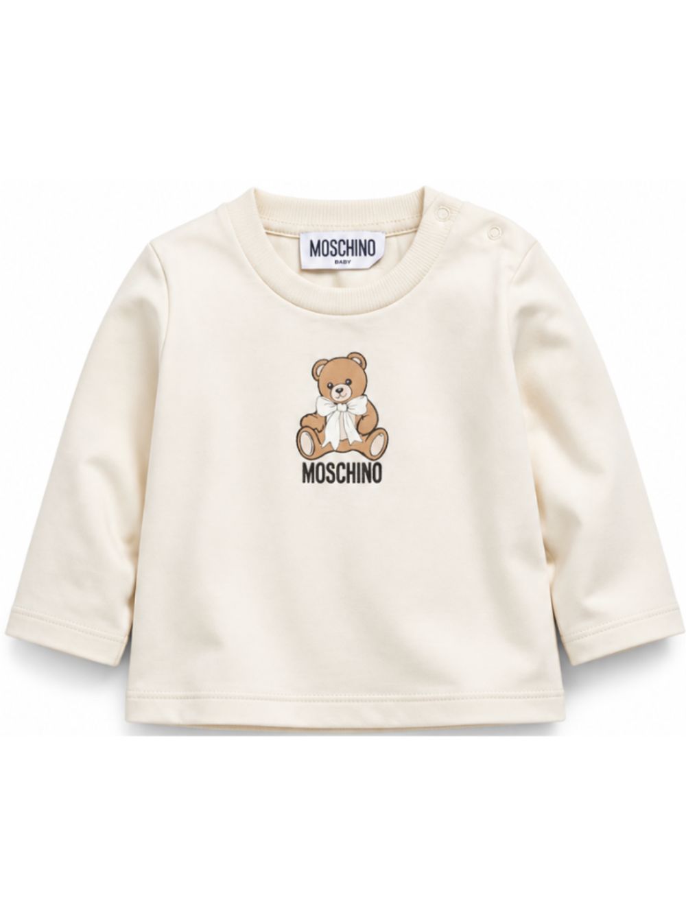 T-shirt per neonati Moschino Kids beige con stampa Teddy con dettaglio fiocco MTO014LAA10 20404 MOSCHINO KIDS