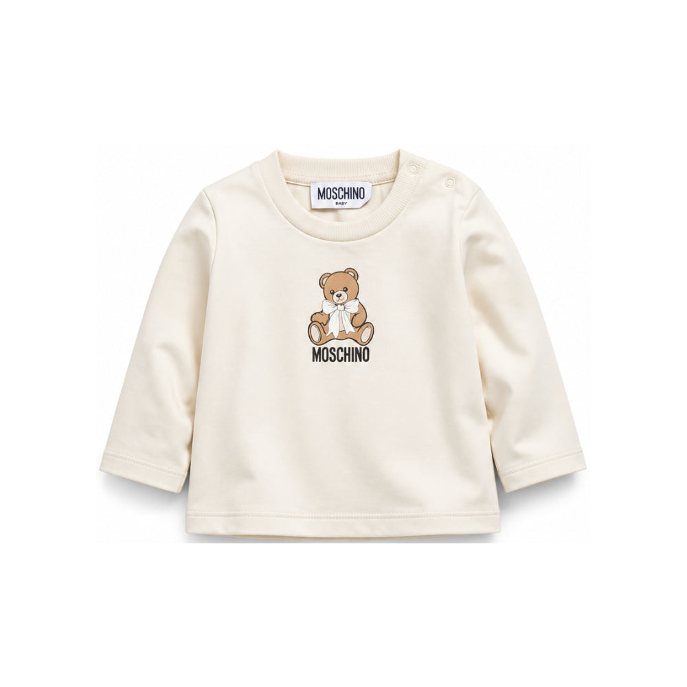 T-shirt per neonati Moschino Kids beige con stampa Teddy con dettaglio fiocco MTO014LAA10 20404 MOSCHINO KIDS