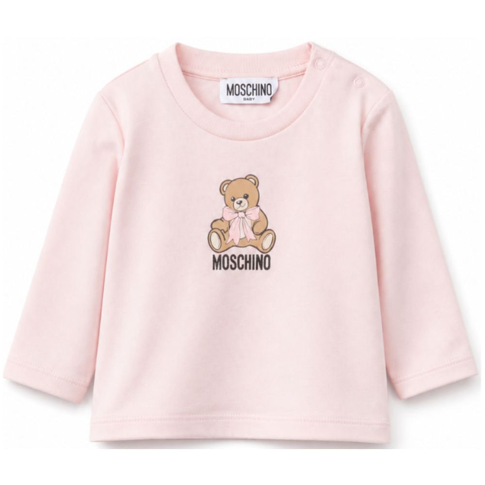 T-shirt per neonata Moschino Kids rosa con stampa Teddy con dettaglio fiocco MTO014LAA10 50209 MOSCHINO KIDS